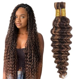 Evaxilc Deep Wave Human Hair for Braiding, Unprocessed, No Weft For Braiding Hair Extensions for Boho Braids, P430, Highlight Brown Colour, 28 28 Inches / 71 cm