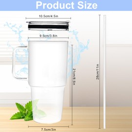 ONEHAUS Glass Tumbler with Lid and Straws,40oz Glass Cup with Handle,Glass Water Cup,Beer Cup,Ice Coffee Cup,Fits In Cup Holder