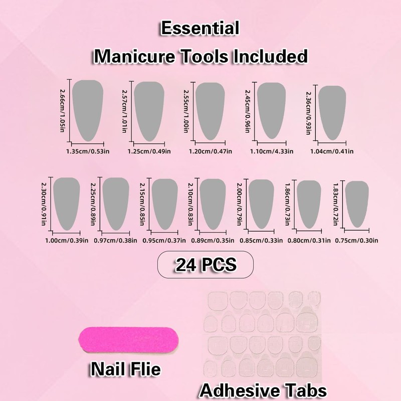 AkiliBIELY Almond Press on Nails Medium Chrome Metallic Holographic Pink