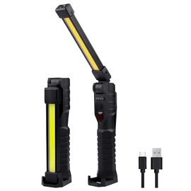 LIAISIMI LED Work Light, Workshop Lamp, 180° Foldable Work Light with Magnet & Hook & Clamp, 3 Sided 7 Light Modes, for Workshop, Car, Repair, Camping (Black-1 Pack)