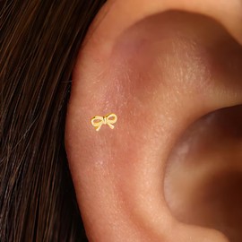 Sterling Silver Flat Back Earrings for Women Hypoallergenic Bow Screw Back Earrings Tiny Ribbon Cartilage Helix Earring Stacks Dainty Jewelry for Sensitive Ears