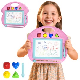 KTMOUW Pizarron Magico Tablero de Dibujo Magnético de Color 4 Colores con 4 Formas de Sellos y Bolígrafo Conector de 7 cm Juguetes Educativos Pizarra Magica Rosa