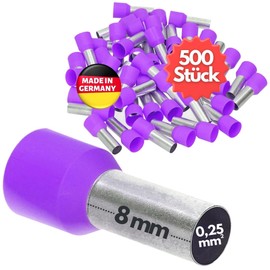 Kalitec AE02508VI Insulated Wire End Ferrules 0.25 mm² 8 mm Long Purple I Made in Germany I Industrial Quality Pack of 500