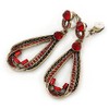 Vintage Inspired Red Crystal Loop Clip On Earrings In Aged
