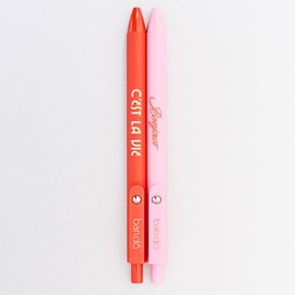 ban.do Fidget Pen Set of 2, Cute Red and Pink Pens with Spinning Metal Ball Clip, Fun Office Supplies for Adults (Bonjour/C'est La Vie)