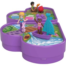 Polly Pocket Polly & Friends Pack, Animal Campout Theme, Heart-Shaped Case, Scenic Backdrop, 4 Micro Dolls, 10 Accessories, Great Gift for Ages 4 Years Old & Up