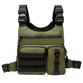 Criuage Outdoor Sports Chest Bag for Men Women, Large Capacity Running Vest Rig with Water Bottle Pocket, Comfort Hands Freely EDC Chest Pack for Hiking,Cycling,Travelling (Olive)