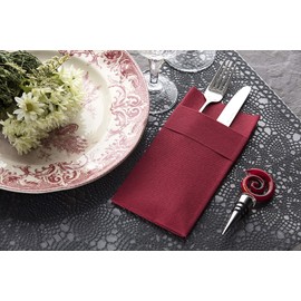 Burgundy Dinner Napkins Cloth Like with Built-in Flatware Pocket, Linen-Feel Disposable Paper Hand Napkins for Kitchen, Bathroom, Parties, Weddings, Dinners or Events, 16x16 inches, Pack of 50