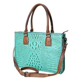 American Darling Western Crocodile-Embossed Leather Tote Bag – Genuine Leather Handbag with Dual Handles and Adjustable Strap, Premium Western Fashion Purse