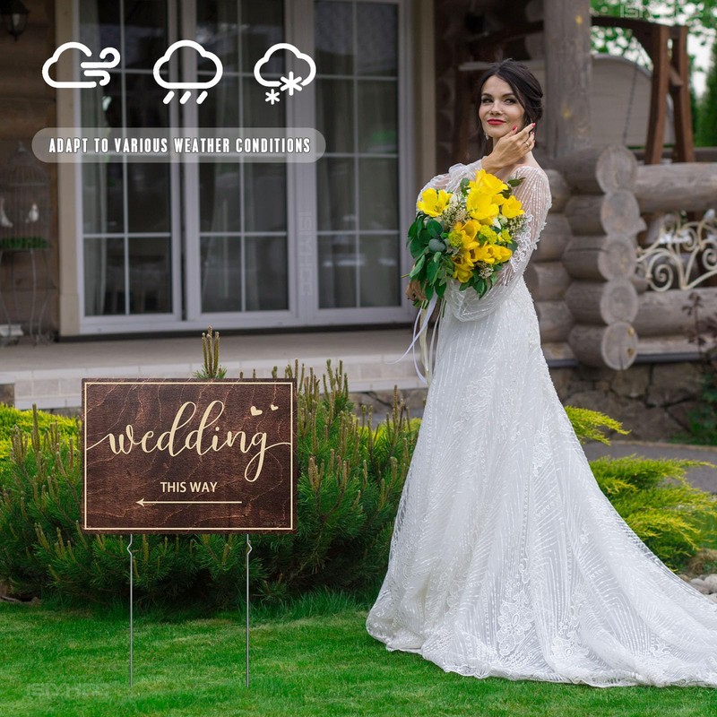 9-Piece Wedding This Way Sign Kit, Double-Sided Wooden Wedding Direction