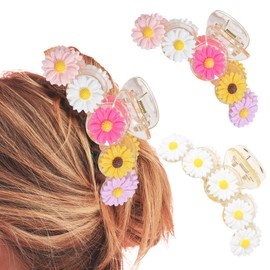 2 Psc Cute sunflower Flower Hair Clips for Women Thick sunflower Flower Hair Claw Clips for Long Hair claw Summer Beach Hair Accessories for Women and girls (Color+white)