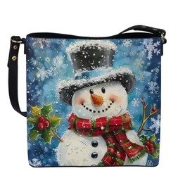 HUGS IDEA Cute Snowman Print Women's Handbag Leather Tote Shoulder Bucket Bags Elegant Large Capacity Crossbody Top-handle Bag