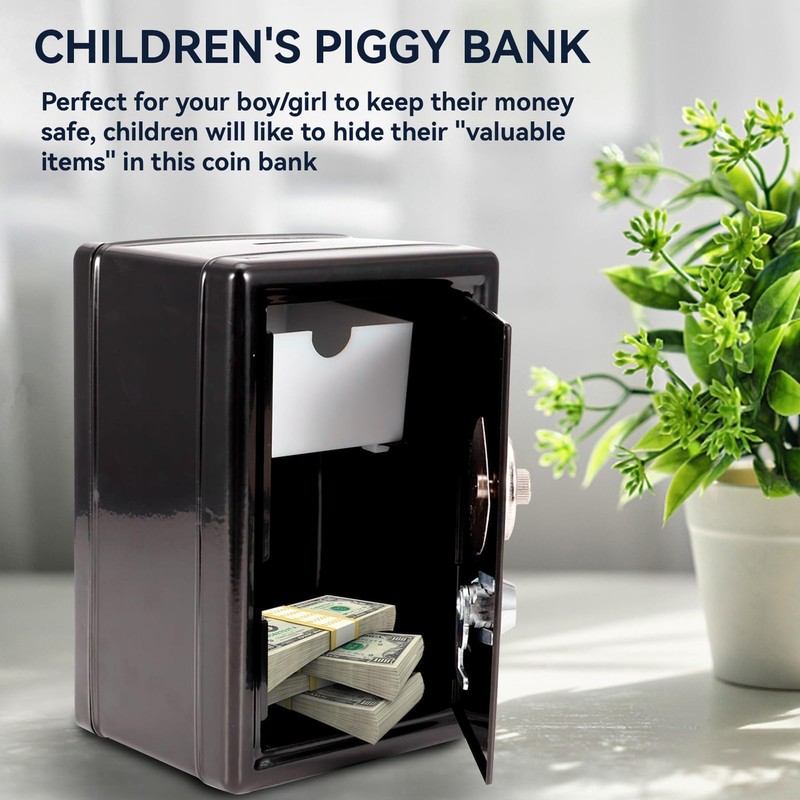 Safe Box Piggy Bank with Lock and Key, 7" H
