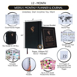 Life Planner - Undated Weekly & Monthly Planner, a 12 Month Journey to Increase Productivity & Happiness, Life Organizer, Gratitude Journal, Financial Planner, Self Care Journal - Horizontal Layout