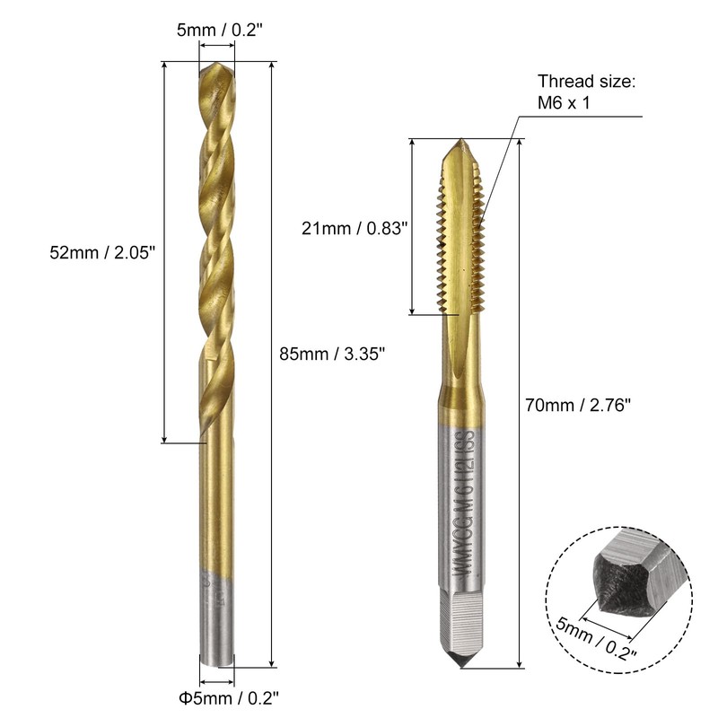 sourcing map Metric Tap & Drill Bit Set, 2pcs M6