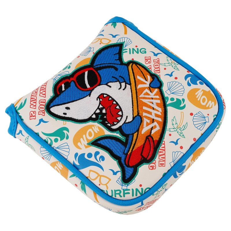 Colorful Golf Mallet Putter Headcover, Shark Embroidery Large Square Putter