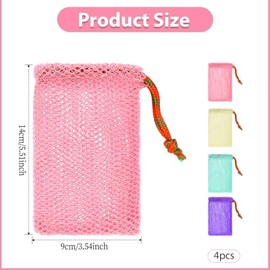 JJUNW Paquete De 4 Bolsas De Jabón De Malla Exfoliante, Bolsa De Jabón De Red Con Cordón Ajustable, Bolsas De Burbujas De Malla Para Baño Y Ducha (Mul