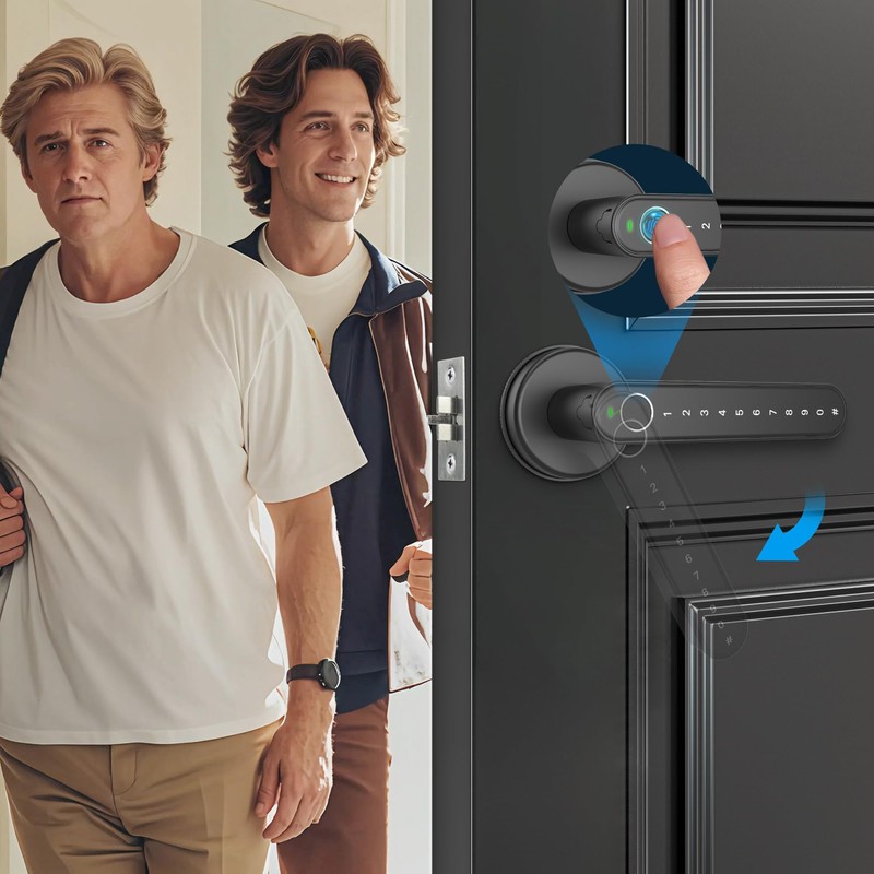 Smart Door Lock, Door Handle with APP Unlock, Biometric Door