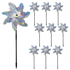 KOKMEYA 10-Pack Reflective Bird Repellent Pinwheels 7.1 Inches in Diameter Silver, Outdoor Bird Deterrent, High Reflective Effect, Suitable for Yard, Balcony, Garden