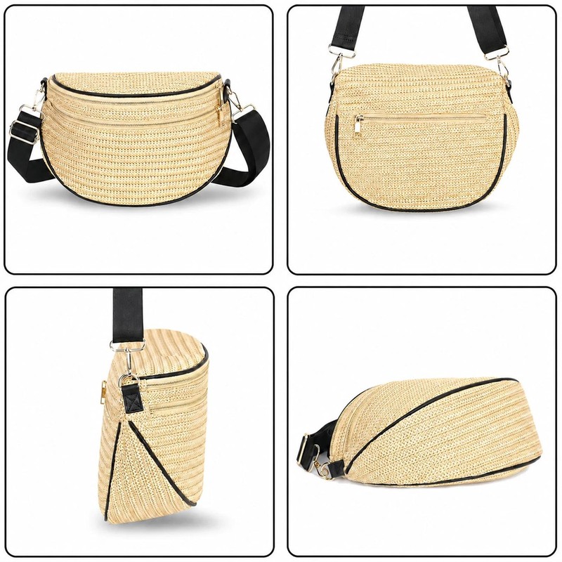 BBORGDC Summer Straw Bum Bag for Women, Woven Crossbody Fanny