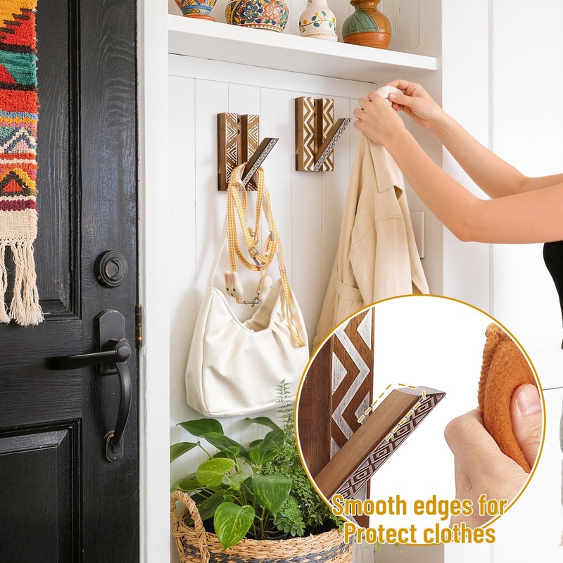 KINGSOW Wooden Foldable Coat Hooks: Magnetic for Hallway Behind Door