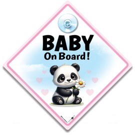 Panda Baby an Bord Autoschild Pink Baby Panda 14 x 14 cm Saugnapfhalterung UV beständig