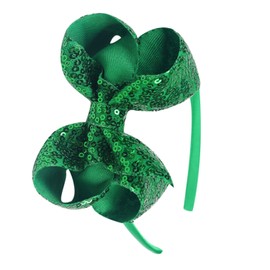 Amybasic Sparkly Sequin Hair Bow Headbands - Boutique Ribbon Bows for Girls, Kids, and Women (Green)