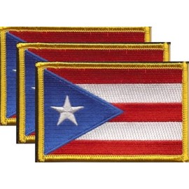 Pack of 3 Puerto Rico Flag Patches 3.50 x 2.25 Inch Pack of Three International Embroidered Iron On or Sew On Flag Patch Emblems