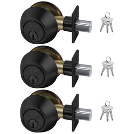 BESTTEN 3 Pack Keyed Alike Deadbolt, Single Cylinder Entry Door Lock with Same Key, 9 Keys Included, for Exterior Front Doors, Matte Black