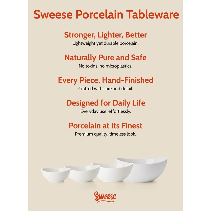 Sweese Porcelain Serving Bowls Set, 10-42 oz, Versatile for Salad,