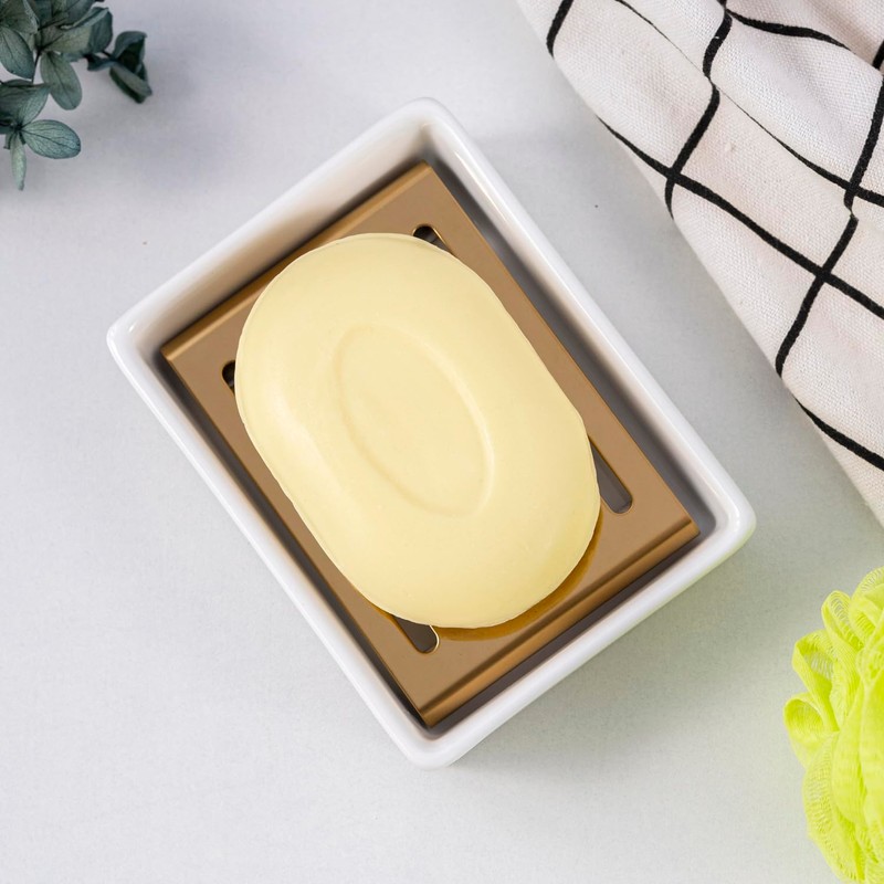 Ceramic Soap Dish (11.8 x 8.8 x 3cm) Stainless Steel