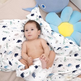 david's kids 4 Pack Baby Muslin Swaddle Blankets, 100% Cotton Swaddling Blankets Wrap for Boys Girls, Ultra Soft Breathable Receiving Blanket, New Born Essentials, Dinosaur