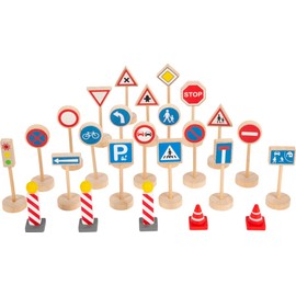 Small Foot Wooden Traffic Signs Set - Accessories for Wooden Vehicles and Railways - for Children Aged 3 Years and Up - 11736 Toys - Red