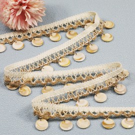 2 Yard 1.18 Inch Shell Fringe Trim Gimp Braid Trim Sewing Tassel Trim Accessories Lampshade Curtain Home DIY Decoration (Beige)