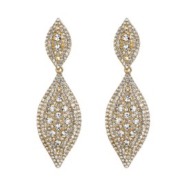 Flyonce Wedding Bridal Jewelry Rhinestone Crystal Bohemian Style Charm 2 Leaf Drop Dangle Earrings for Women Clear Gold-Tone
