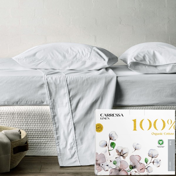 Carressa Linen 100% Organic Cotton Bed Sheet Set - Crisp