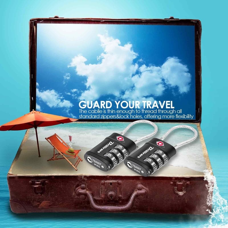 4 Pack TSA Approved Luggage Locks, Combination Travel Cable Lock,
