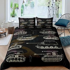 Erosebridal Tank Comforter Cover War Theme Duvet Cover Soldier Dirt Bike Camouflage Army Acting Quilt Cover for Kid Boy Teen Men, Decorative 2 Pieces Bedding Set with 1 Pillow Sham, Twin Size