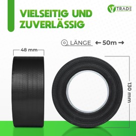 V1 TRADE Duct Tape Black 48 mm x 50 m - Duct Tape Extra Strong Waterproof for Indoor and Outdoor Use - Duct Tape with Easy Handling and Removable Without Residue