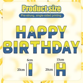 Cartoon Happy Birthday Banner, Yellow and Blue Paper Cartoon Garland Sign Small Yellow Creature Banner Backdrop for Baby Shower Birthday Party Decorations