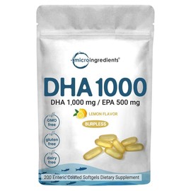 Micro Ingredients Omega 3 Fish Oil DHA Supplements 1000mg with EPA 500mg, 200 Softgels –   Lemon Flavored