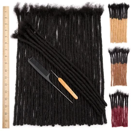 DAIXI Extensiones de rastas de cabello humano 100% real de 0,8 cm de grosor, 16 pulgadas, 20 hebras, para hombre y mujer, cabeza completa, hechas a mano, se pueden teñir y decolorar, rastas
