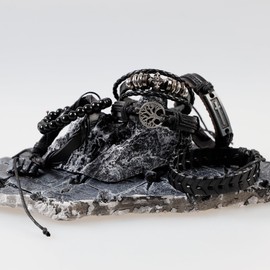 JJDreams 6PCS Punk Lederarmband Herren Wikinger Armband Schwarz Lederarmband Gothic Rock Armband Set