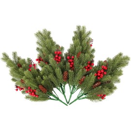 RECUTMS 4Pcs/43cm Mini Artificial Christmas Tree Decorations Xmas Tree Pine Needles Branches With Pine Cone Red Berry For Christmas Table Decoration Winter Holiday Indoor Outdoor Decor（ Green)