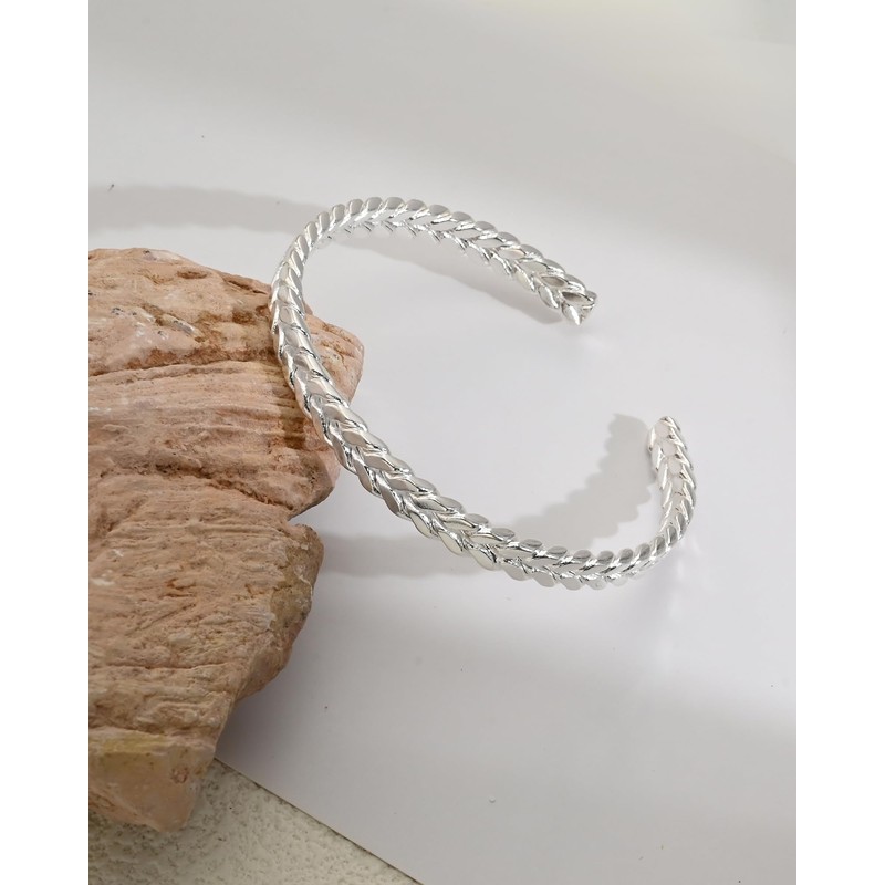 Desnuage Wheat Silver Cuff Bangle for Women Adjustable Silver Bracelet