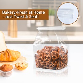 50 PCS Bread Bags for Homemade Breads, 8.6 x 11 x 4.3 Inch Clear Bread Loaf Bags with Tin Tie Tab Lock Storage Packaging Treat Bag for Bakery, Cafe, Baked Foods, Sourdough, Cookies & Pastry