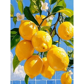 KEYIFA Lemon Flowers Painting by Numbers Adults, Painting by Numbers Kits with Brushes and Acrylic Paints, DIY Oil Painting Set, Painting Crafts, Canvas Picture, Adults, Home Decoration, 30 x 40 cm
