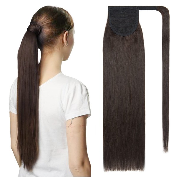 TESS Ponytail Extensions, Real Hair, 40 cm Long, 80 g, Straight, Wrapped Ponytail Hairpiece, Real Hair, Wrap Around for Women (40 cm, #2Dark Brown)