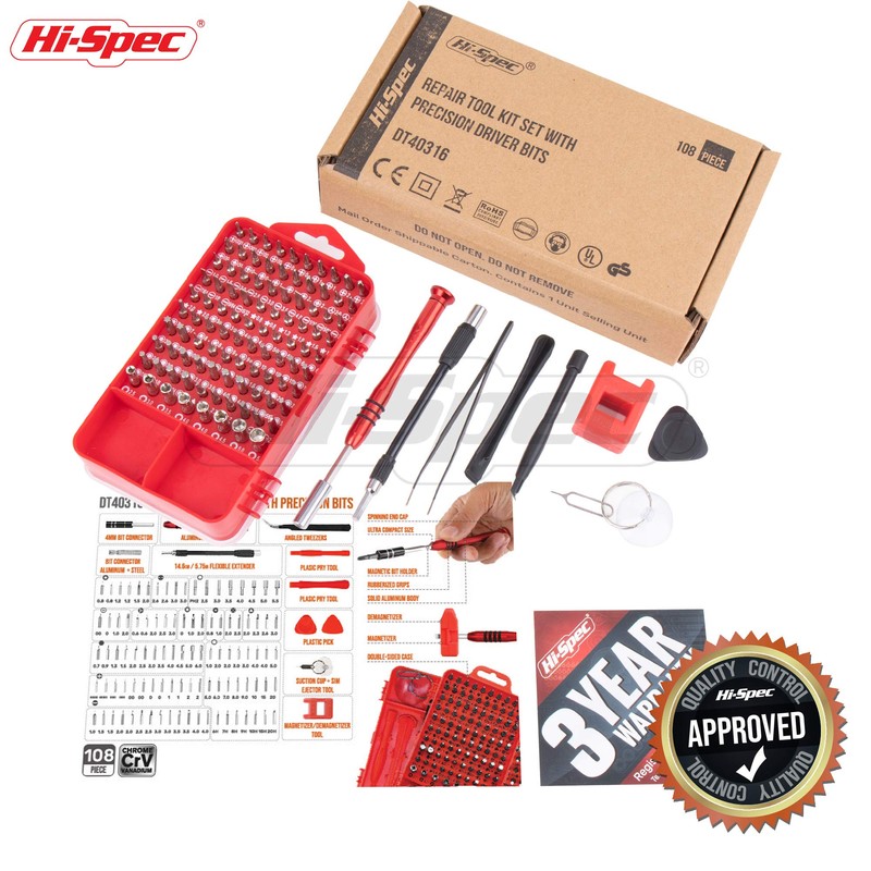 Hi-Spec 108pc Precision Screwdriver Bits & Opening Pry Bar Tool