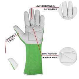 WFX Long Garden Gloves Leather Women Men Women Men Women Durable Goatskin Gardening Gloves Forearm Protection Thorn Resistant Gardener Work Spandex Sleeve Rose Pruning Gift (Large, Green)